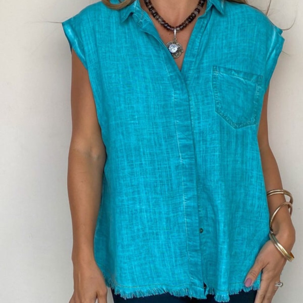 Umgee Frayed Edge Teal Tank